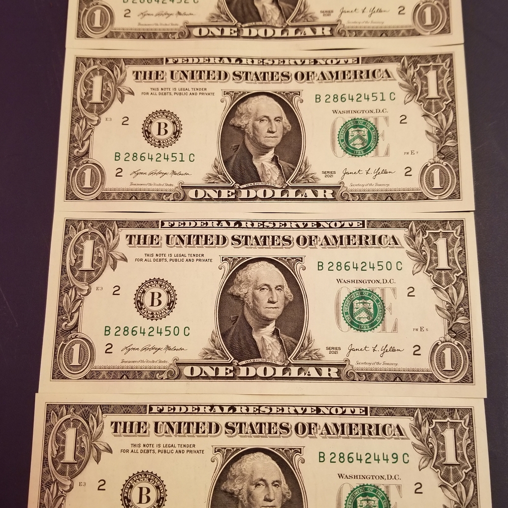 Set of Four One Dollar Bills
